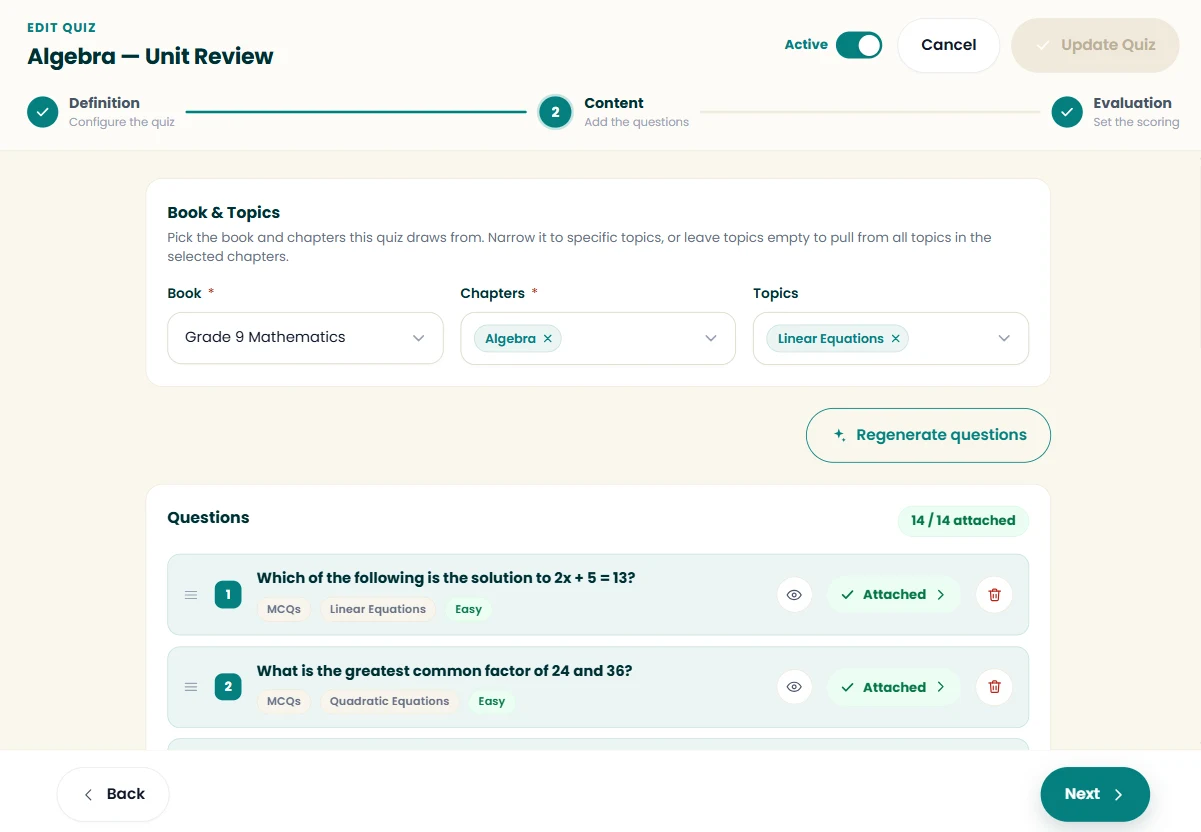 Exam generator on the ARVO Pulse teacher portal