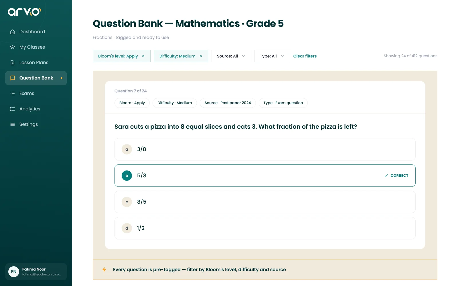 ARVO Pulse teacher portal question bank