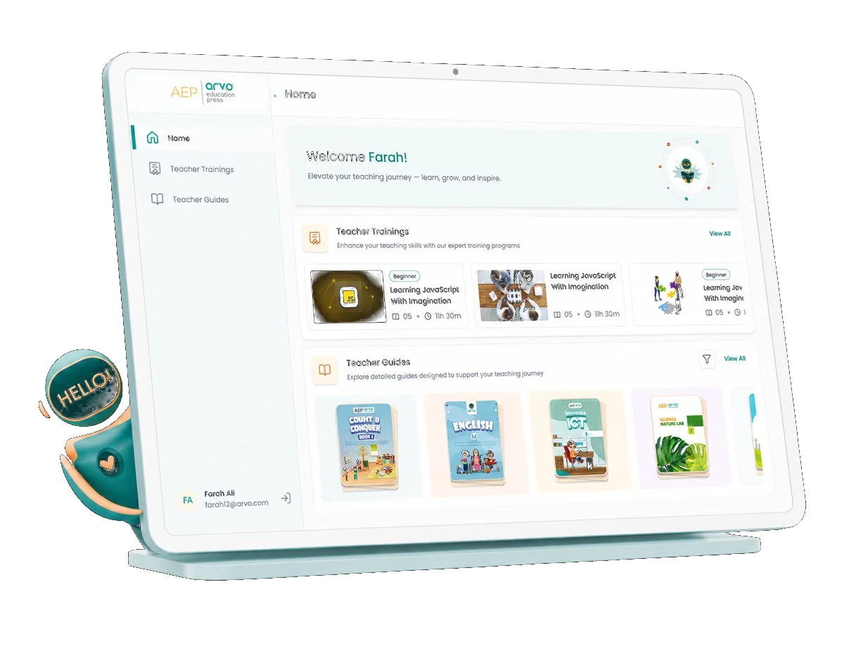 ARVO Teachers Portal on desktop — trainings and teacher guides